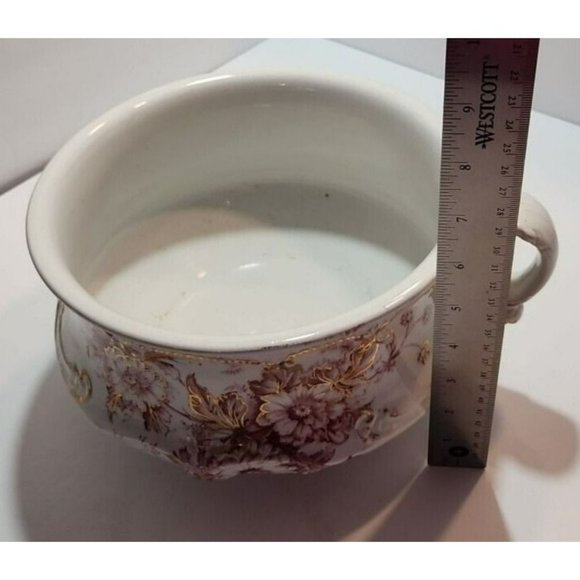 Antique Dunn Bennett & Co Chamber Pot in Daisy Pattern Red Florals W/ Gold Trim - Picture 11 of 11
